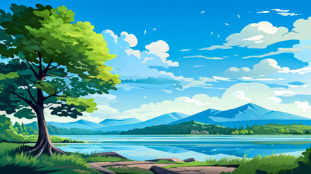 Summer travel landscape flat illustrationの素材