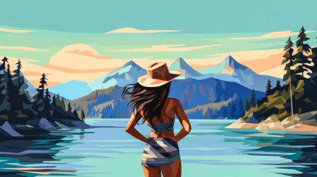 Summer travel landscape flat illustrationの素材