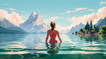 Summer travel landscape flat illustrationの素材