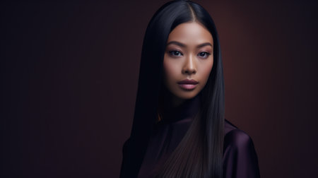 Young Asian woman portrait with luxurious flowing hairの素材