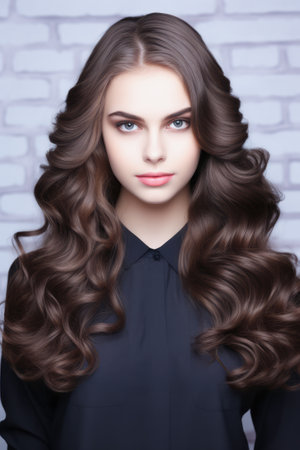 Young woman portrait with a flowing hairの素材