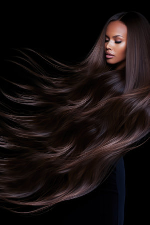 Young woman portrait with a flowing hairの素材