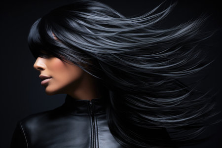 Young woman portrait with a flowing hairの素材