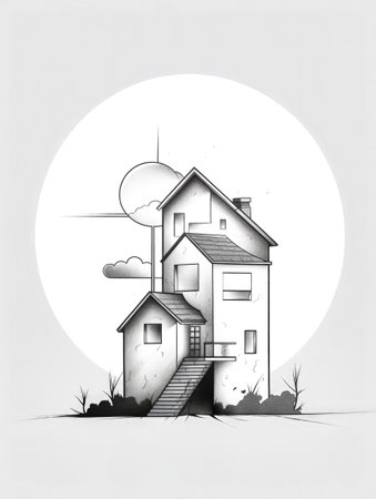 Cartoon sketch of a house isolated with copyspaceの素材