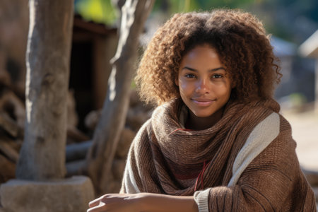 Haitian woman portrait in a daily life sceneの素材