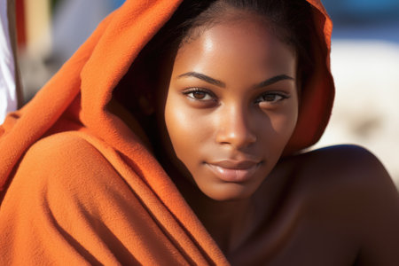 Haitian woman portrait in a daily life sceneの素材