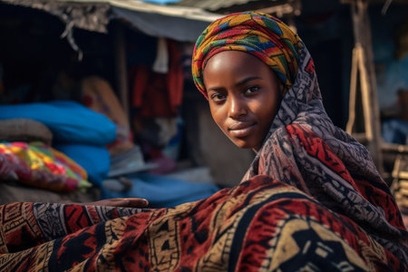 Haitian woman portrait in a daily life sceneの素材