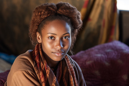 Haitian woman portrait in a daily life sceneの素材