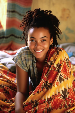 Haitian woman portrait in a daily life sceneの素材