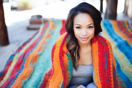 Smiling young African American woman chilling at homeの素材