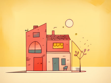 Cartoon sketch of a colorful houseの素材