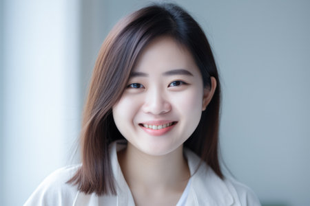 Young Asian woman enjoying the comfort of her homeの素材