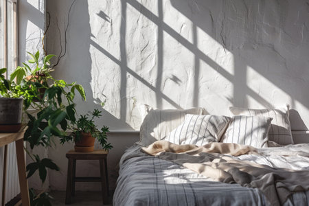 Minimalistic bedroom with filled with natural lightの素材
