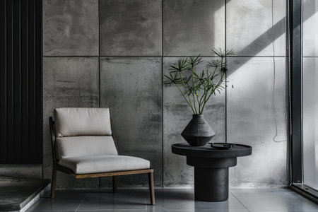 Industrial chic minimalist interior with grey panelsの素材