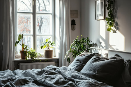 Bohemian bedroom filled with natural lightの素材