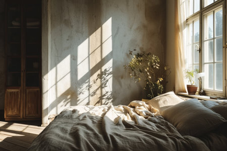 Bohemian bedroom filled with natural lightの素材