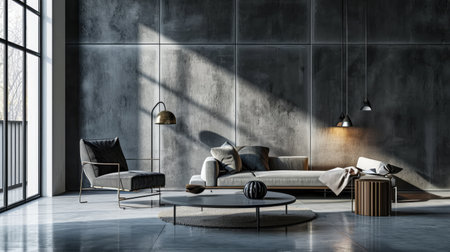 Industrial chic minimalist interior with grey panelsの素材