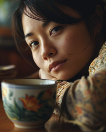 Young Asian woman relaxing at homeの素材