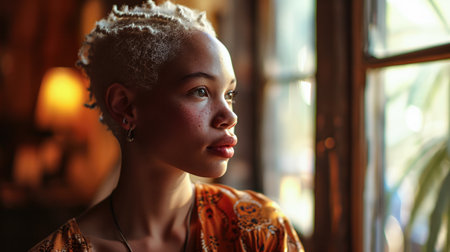 Young African American woman at homeの素材