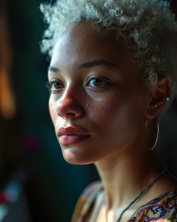Young African American woman at homeの素材
