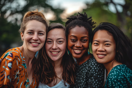 Diverse group of young women gathered togetherの素材