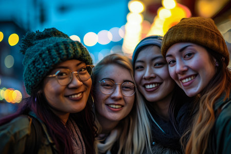 Diverse group of young women gathered togetherの素材