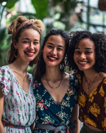 Diverse group of young women gathered togetherの素材