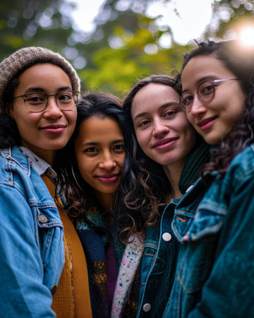 Diverse group of young women gathered togetherの素材