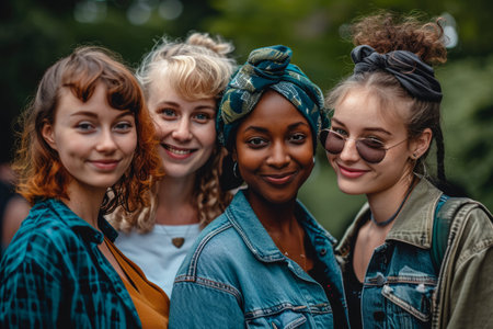 Diverse group of young women gathered togetherの素材