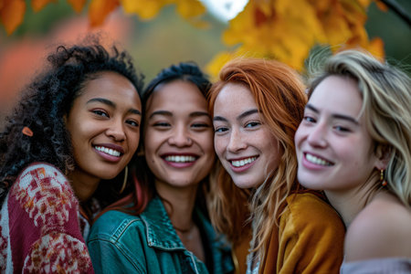Diverse group of young women gathered togetherの素材