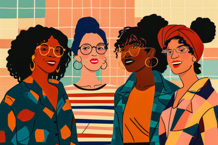 Modern illustration of women in harmony enjoying their diversityの素材