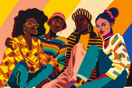 Modern illustration of women in harmony enjoying their diversityの素材