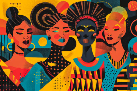 Modern illustration of women in harmony enjoying their diversityの素材