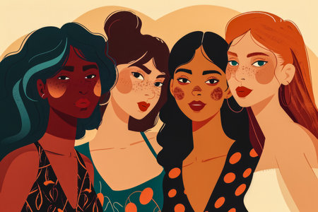 Modern illustration of women in harmony enjoying their diversityの素材