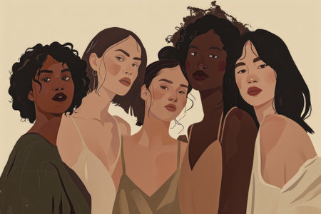 Modern illustration of women in harmony enjoying their diversityの素材