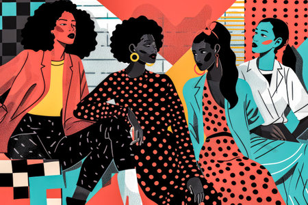 Modern illustration of women in harmony enjoying their diversityの素材