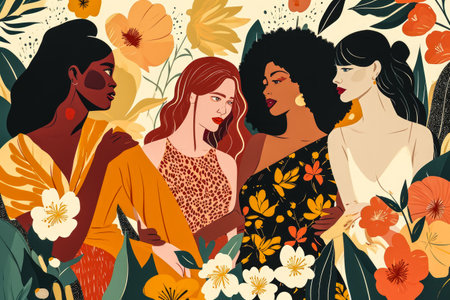 Modern illustration of women in harmony enjoying their diversityの素材