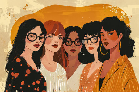 Modern illustration of women in harmony enjoying their diversityの素材