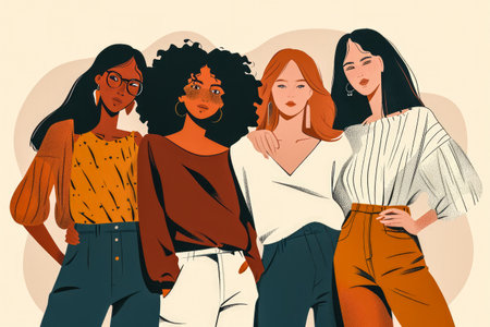 Modern illustration of women in harmony enjoying their diversityの素材