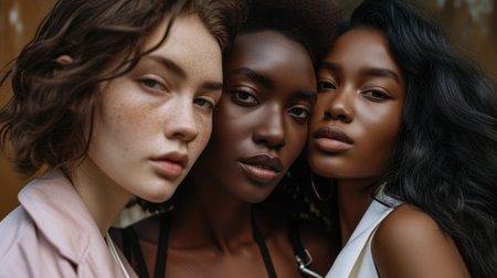 Multicultural women portrait depicting the diversity across culturesの素材