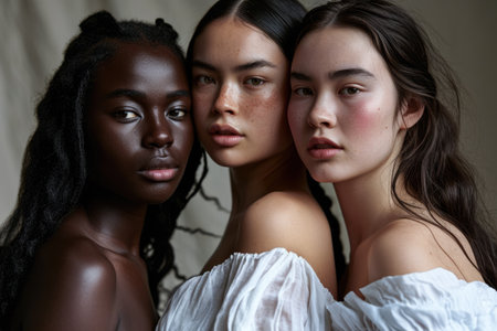 Multicultural women portrait depicting the diversity across culturesの素材