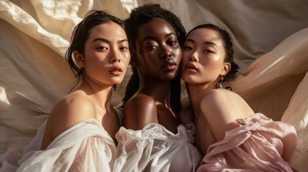 Multicultural women portrait depicting the diversity across culturesの素材