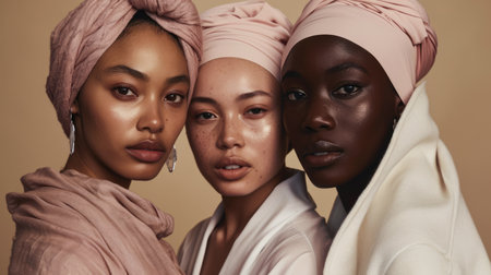 Multicultural women portrait depicting the diversity across culturesの素材