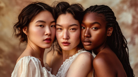 Multicultural women portrait depicting the diversity across culturesの素材