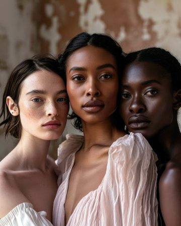 Multicultural women portrait depicting the diversity across culturesの素材