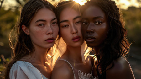 Multicultural women portrait depicting the diversity across culturesの素材