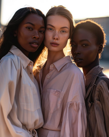 Multicultural women portrait depicting the diversity across culturesの素材