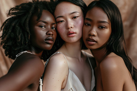 Multicultural women portrait depicting the diversity across culturesの素材