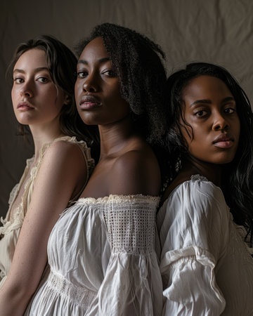 Multicultural women portrait depicting the diversity across culturesの素材
