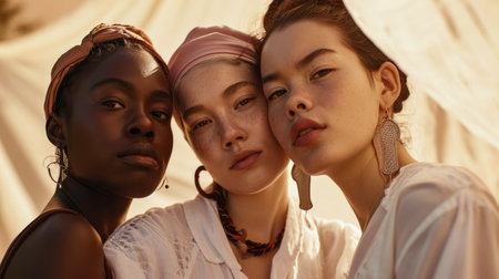 Multicultural women portrait depicting the diversity across culturesの素材